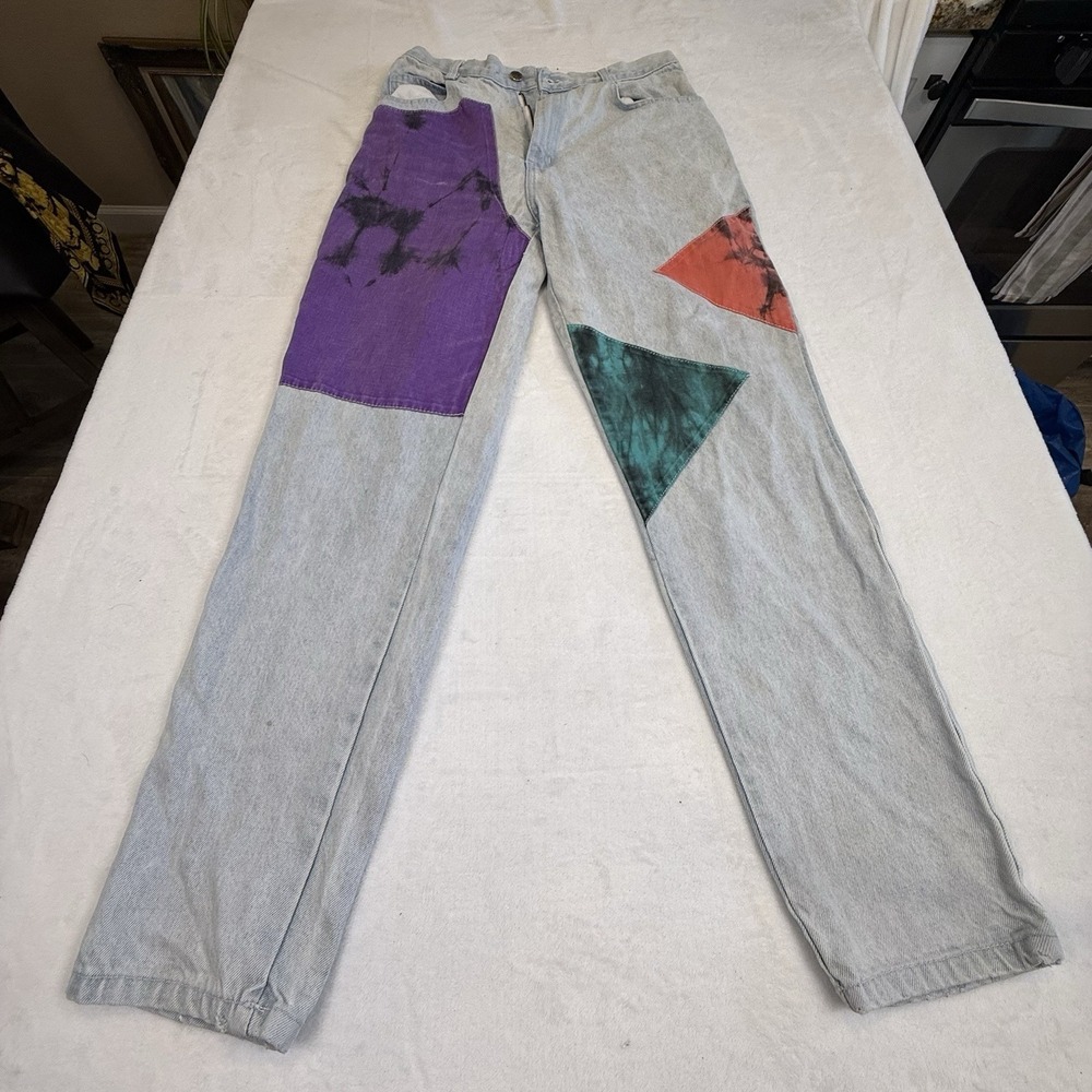 Seruchi Color Block Patchwork Jeans 11/12 High Waist‎ 90s Art Denim USA